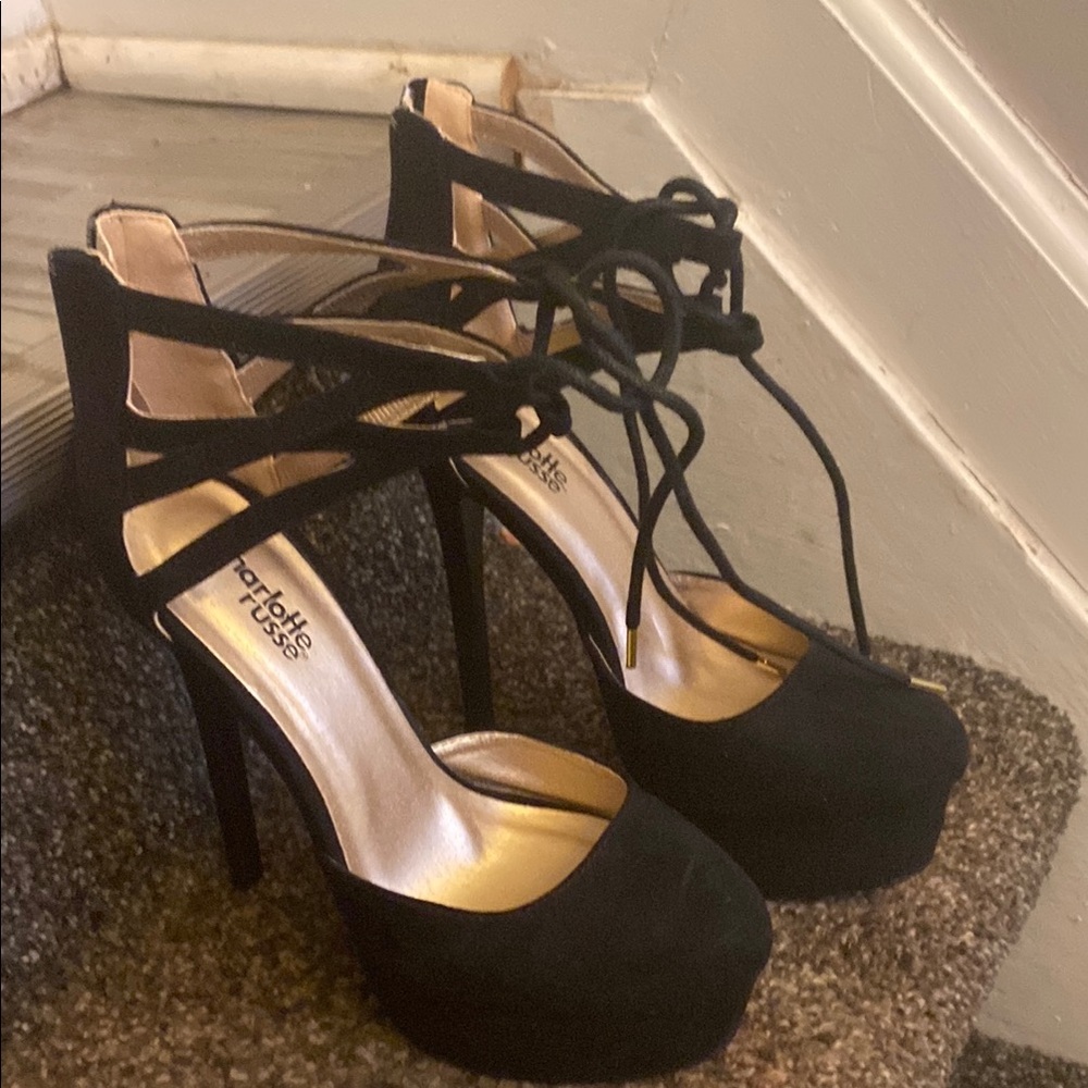 Charlotte Russe Black Strappy Platform Heels